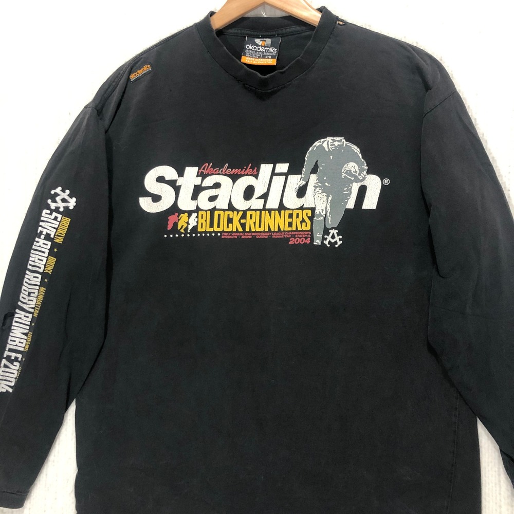 Akademiks Vintage 2004 Five-Boro Rugby Rumble Long Sleeve Shirt Mens M Black